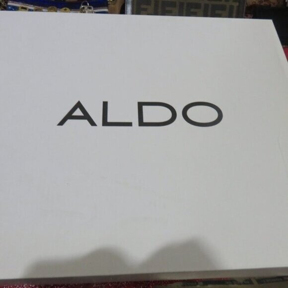 ALDO Ralidien Red Vegan Leather perforated peep toe booties heeled ankle boots - Picture 15 of 15